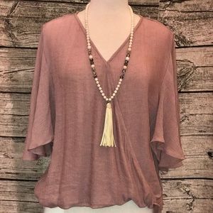 Rose gold pink ruffled top
